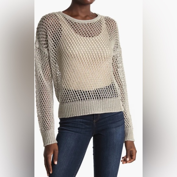 360 Sweater Linen Blend Italian Yarn Dove Open Stitch...